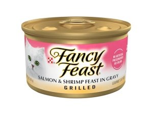 Alimento para gatos Fancy Feast con salmón y camarones, 3 oz