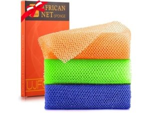 3 esponjas de baño africanas de red africana, esponja de baño de red larga, exfoliante, para ducha, cuerpo, espalda y piel más suave, ideal para uso diario (naranja, azul, verde).