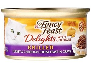 Comida para gatos Fancy Feast Canned Delights, pavo y queso cheddar, 3 oz