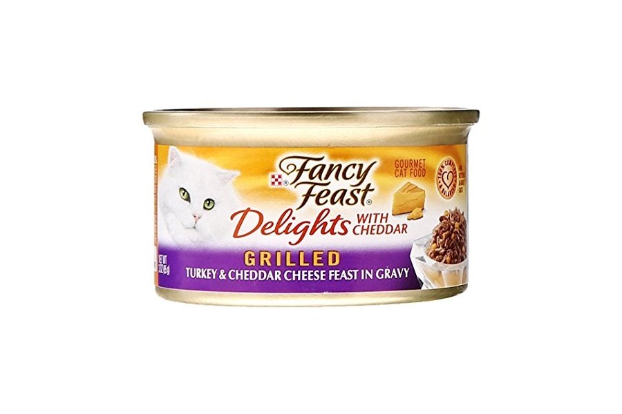 Comida para gatos Fancy Feast Canned Delights, pavo y queso cheddar, 3 oz