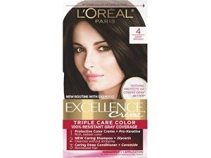 Tinte permanente en crema L'Oréal Paris Excellence, 4 castaños oscuros, cobertura total de canas, paquete de 1