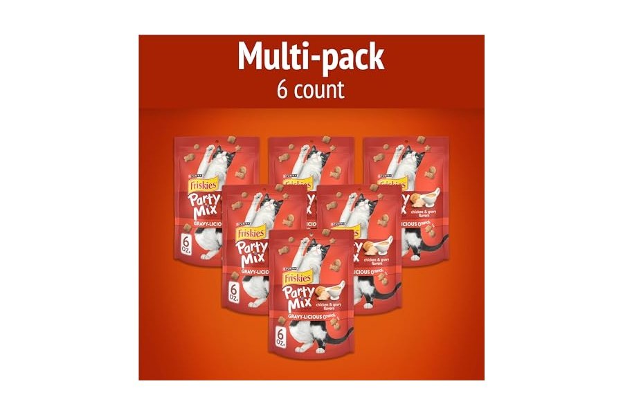 Premios para gatos Purina Friskies, mezcla para fiestas con salsa crujiente y deliciosos sabores de pollo y salsa - (Paquete de 6) Bolsas de 170 g - Image 2