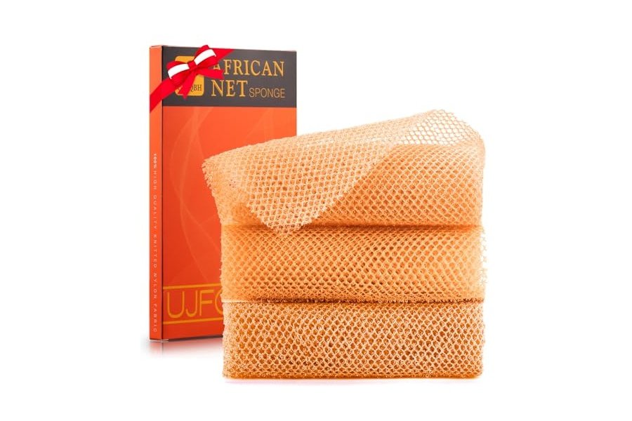 3 esponjas de baño africanas de red africana, esponja de baño de red larga, exfoliante, para ducha, cuerpo, espalda y piel más suave, ideal para uso diario (amarillas, amarillas, amarillas)