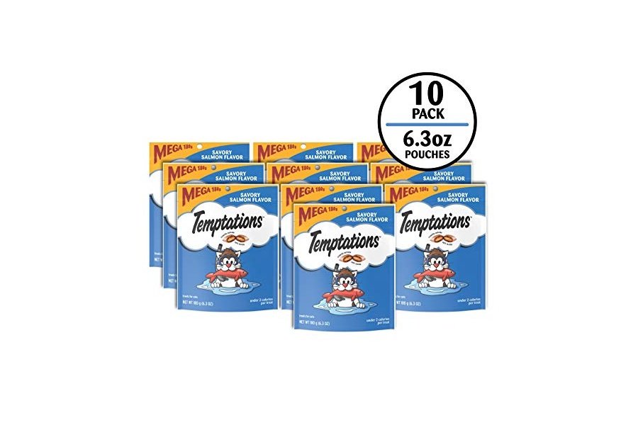 TEMPTATIONS - Golosinas clásicas crujientes y suaves para gatos con sabor a salmón, bolsa de 170 g (paquete de 10) - Image 2