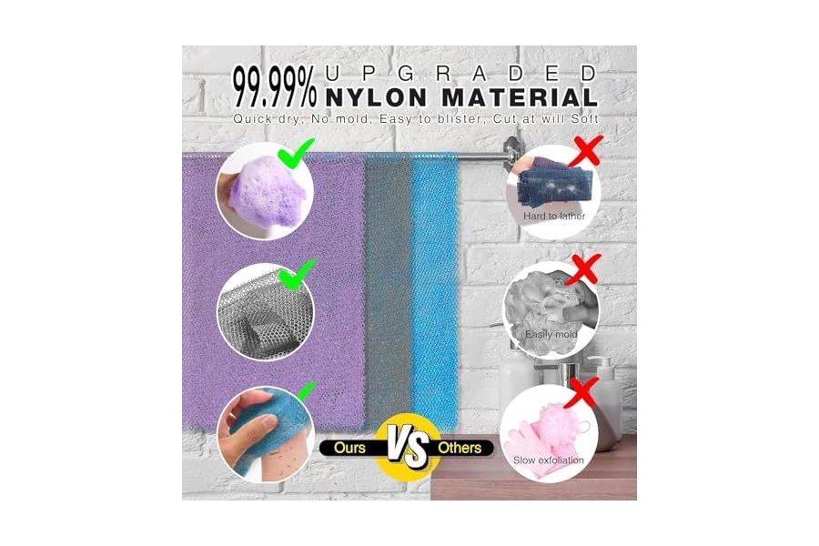 3 esponjas de baño africanas de malla larga, exfoliantes, para ducha, cuerpo y espalda, suavizantes, ideales para uso diario (morado, gris y azul). - Image 2
