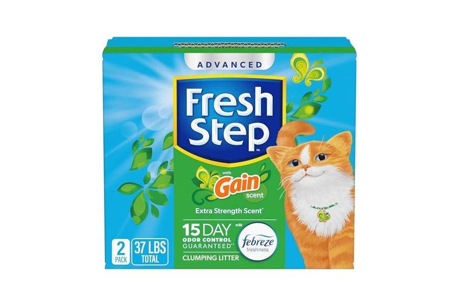 Arena aglomerante avanzada Fresh Step con Febreze Freshness y aroma Gain, combate el mal olor al contacto, 16 kg (2 cajas de 8,3 kg) (El paquete puede variar)