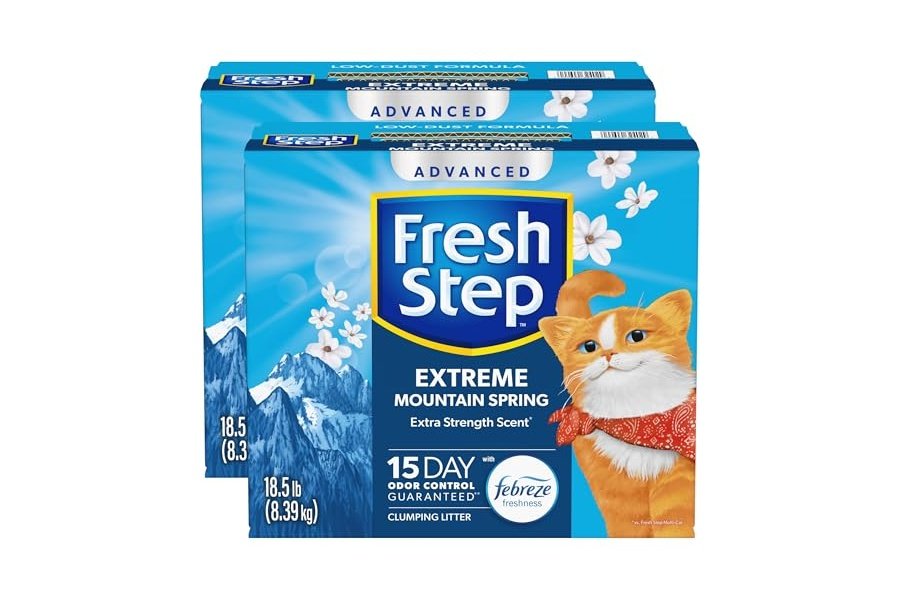 Arena aglomerante Fresh Step Advanced Extreme con Febreze Freshness y aroma a primavera de montaña, combate el mal olor al contacto, 16 kg (2 cajas de 8,4 kg) - Image 14