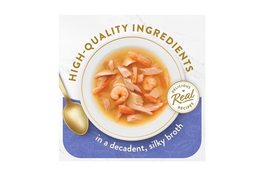 Alimento húmedo para gatos Purina Fancy Feast de ingredientes limitados, caldos con atún, camarones y pescado blanco - (Paquete de 16) Bolsas de 45 g - Image 2