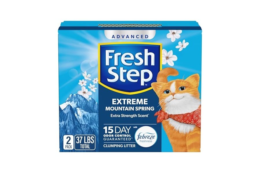 Arena aglomerante Fresh Step Advanced Extreme con Febreze Freshness y aroma a primavera de montaña, combate el mal olor al contacto, 16 kg (2 cajas de 8,4 kg)
