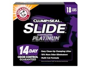 Arena aglomerante multigatos ARM & HAMMER Clump & Seal SLIDE Platinum, fácil de limpiar, control superior de olores, 18 lb