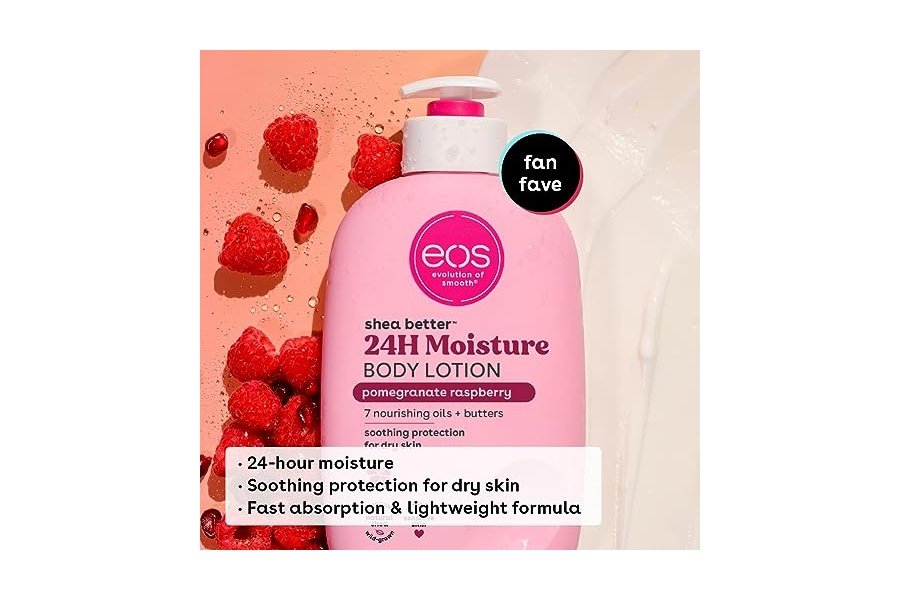 Loción corporal EOS Shea Better Body Lotion - Granada y Frambuesa, Hidratación 24 horas, Ligera y no grasa, Elaborada con karité natural, Vegana, 473 ml (16 onzas líquidas) - Image 3