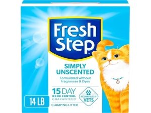 Arena aglomerante Fresh Step Simply Unscented, arena para gatos Fresh Step sin perfume con tecnología de carbón activado, caja de 14 lb