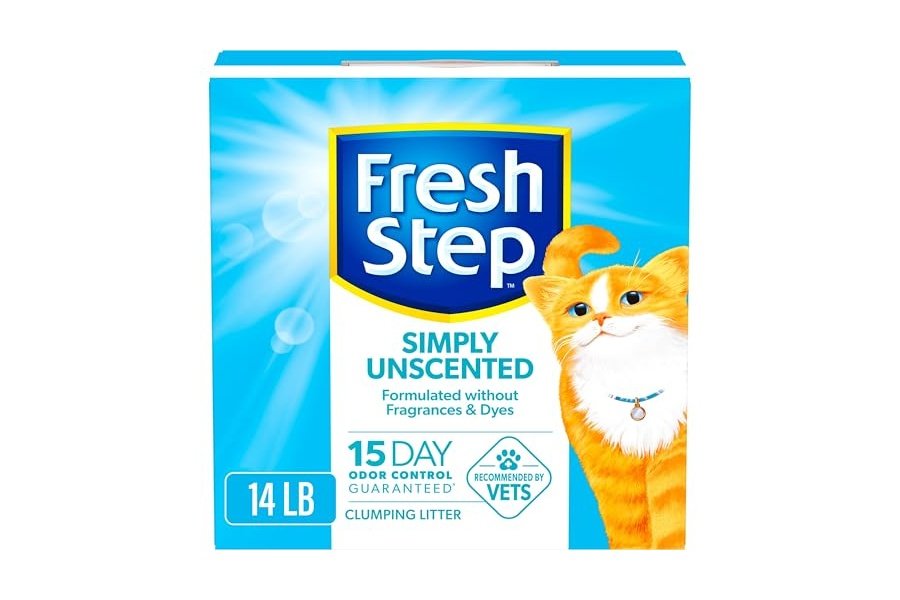 Arena aglomerante Fresh Step Simply Unscented, arena para gatos Fresh Step sin perfume con tecnología de carbón activado, caja de 14 lb