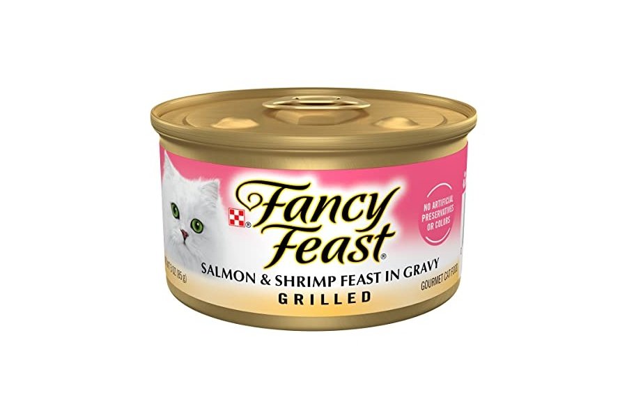 Comida húmeda para gatos Purina Fancy Feast a la parrilla con salmón y camarones en salsa - (Paquete de 24) Latas de 85 g