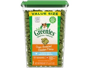 Premios dentales para gatos Greenies Feline Adult, sabor a pollo asado al horno, envase de 250 g
