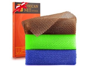 3 esponjas de baño africanas de red africana, esponja de baño de red larga, exfoliante, para ducha, cuerpo, espalda y piel más suave, ideal para uso diario (marrón, azul, verde).