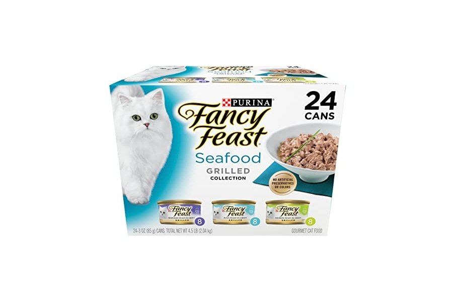 Comida húmeda para gatos Purina Fancy Feast a la parrilla con mariscos en paquete variado (paquete de 24) latas de 85 g