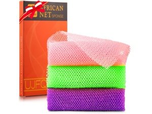 UJFQBH - 3 esponjas de baño africanas de red africana, esponja de baño de red larga, exfoliante, para ducha, cuerpo, espalda y piel más suave, ideal para uso diario (morado, rosa, verde)