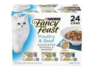 Alimento húmedo para gatos Purina Fancy Feast Gravy, paquete variado, colección de bocaditos marinados de pollo y res - (24) latas de 85 g