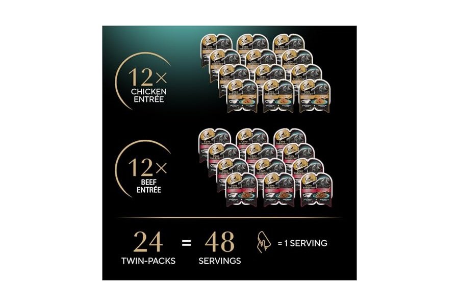 Alimento húmedo Sheba para gatos adultos, paquete variado - Plato principal de carne de res y pollo con salsa extra, bandejas dobles de 75 g (12 unidades, 24 porciones) (paquete de 2) - Image 2