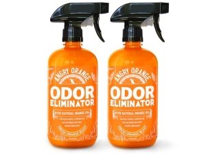 Eliminador de olores para mascotas ANGRY ORANGE: orina de perro y gato, manchas de alfombras y olores fuertes. Limpiador cítrico con aceite de naranja natural. 24 oz. Paquete económico de 2.