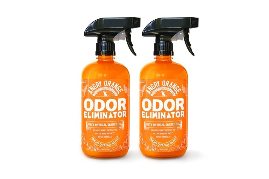 Eliminador de olores para mascotas ANGRY ORANGE: orina de perro y gato, manchas de alfombras y olores fuertes. Limpiador cítrico con aceite de naranja natural. 24 oz. Paquete económico de 2.