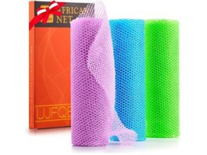 3 esponjas de baño africanas de red africana, esponja de baño de red larga, exfoliante, para ducha, cuerpo, espalda y piel más suave, ideal para uso diario (morado pálido, azul, verde).