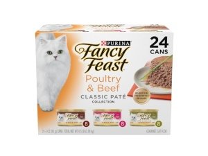 Fancy Feast - Colección de Paté Clásico de Aves y Carne de Res, Alimento Húmedo para Gatos sin Granos, Paquete Variado - (Paquete de 24) Latas de 85 g