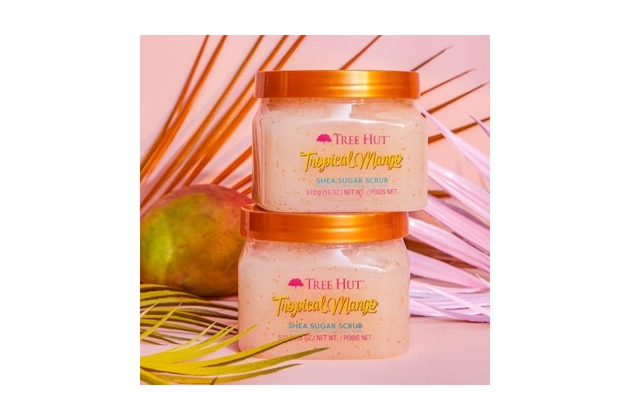 Exfoliante de azúcar y karité Tree Hut con mango tropical, 18 oz, ultra hidratante y exfoliante para un cuidado corporal nutritivo y esencial. - Image 5