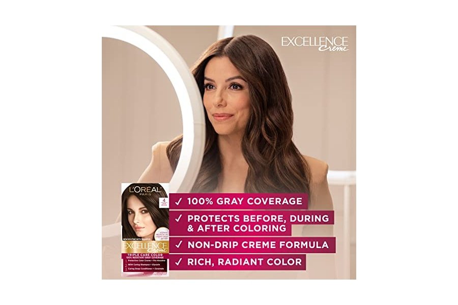 Tinte permanente en crema L’Oréal Paris Excellence, 6A Castaño Ceniza Claro, cobertura total de canas, paquete de 2 - Image 2
