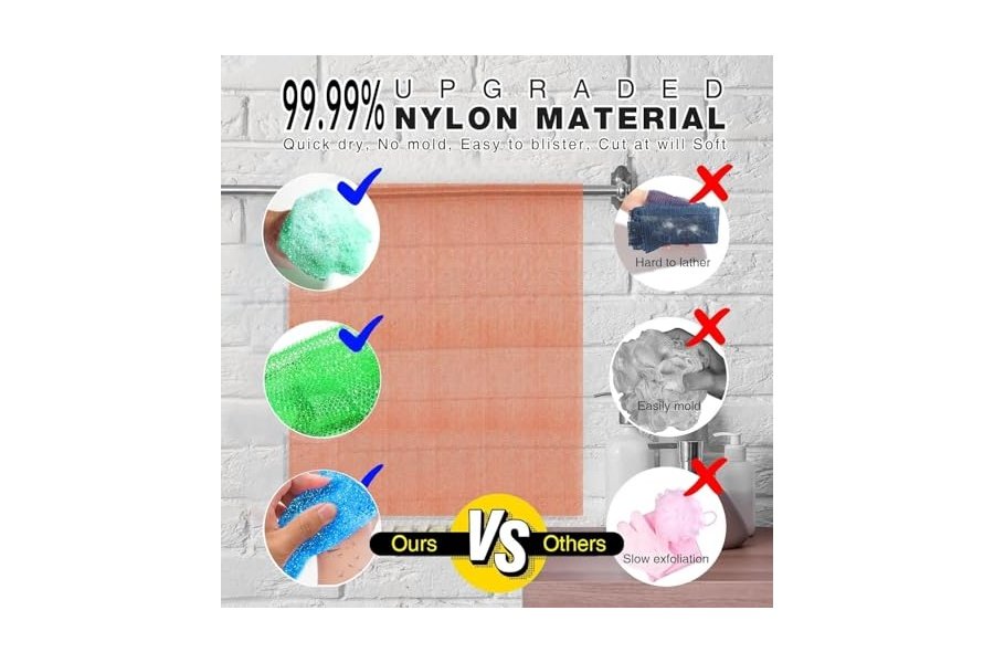 Juego de 3 esponjas de ducha exfoliantes africanas de estilo brillante. Esponjas de baño largas para una piel suave y fresca. El exterior brilla. Ideal para uso diario (rosa brillante, azul, verde). - Image 2