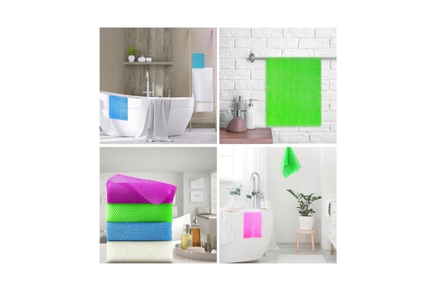 4 esponjas de baño africanas de malla larga, exfoliantes, para ducha, cuerpo y espalda, suavizantes, ideales para uso diario (morado, azul, verde y blanco). - Image 6