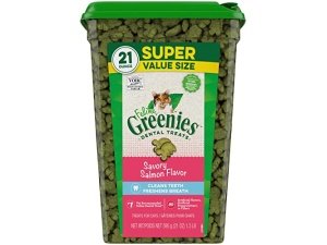 Premios dentales naturales para gatos Greenies Feline Adult con sabor a salmón, envase de 593 g