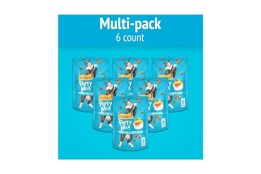 Premios para gatos Purina Friskies, mezcla para fiestas con sabores de langosta y macarrones con queso - (Paquete de 6) Bolsas de 170 g - Image 3