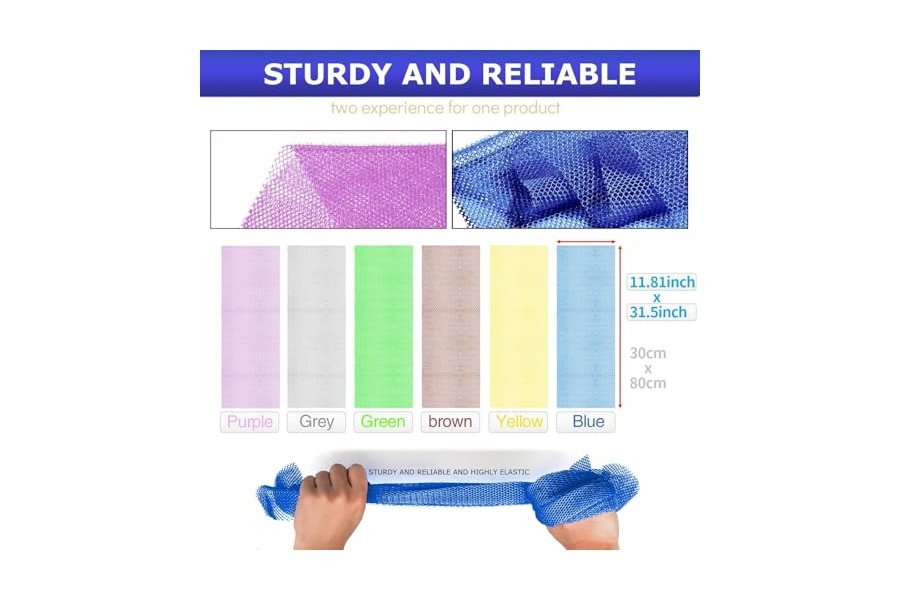 UJFQBH - 6 esponjas de red africanas largas para baño, exfoliantes corporales para ducha, uso diario, ideales para una piel más suave y un exfoliante de espalda refrescante (morado y naranja) - Image 3