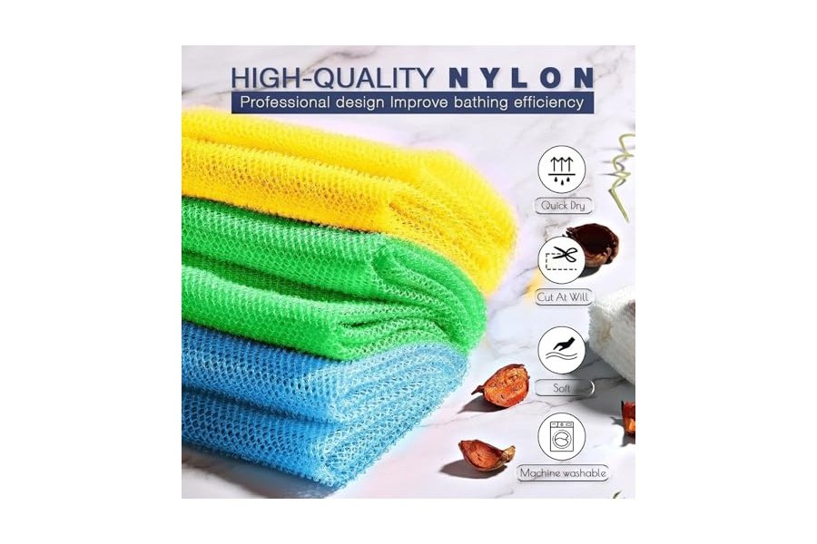 3 esponjas de baño africanas de malla larga, exfoliantes, para ducha, cuerpo y espalda, suavizantes, ideales para uso diario (amarillo, verde y azul). - Image 4