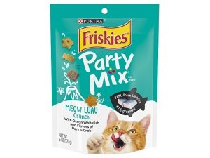 Premios para gatos Purina Friskies, fabricados en EE. UU., mezcla para fiestas Meow Luau Crunch, 177 g (paquete de 1)