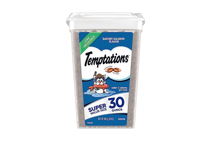 Temptations Classic Crunchy and Soft Cat Treats Sabor a Salmón, Envase de 30 oz