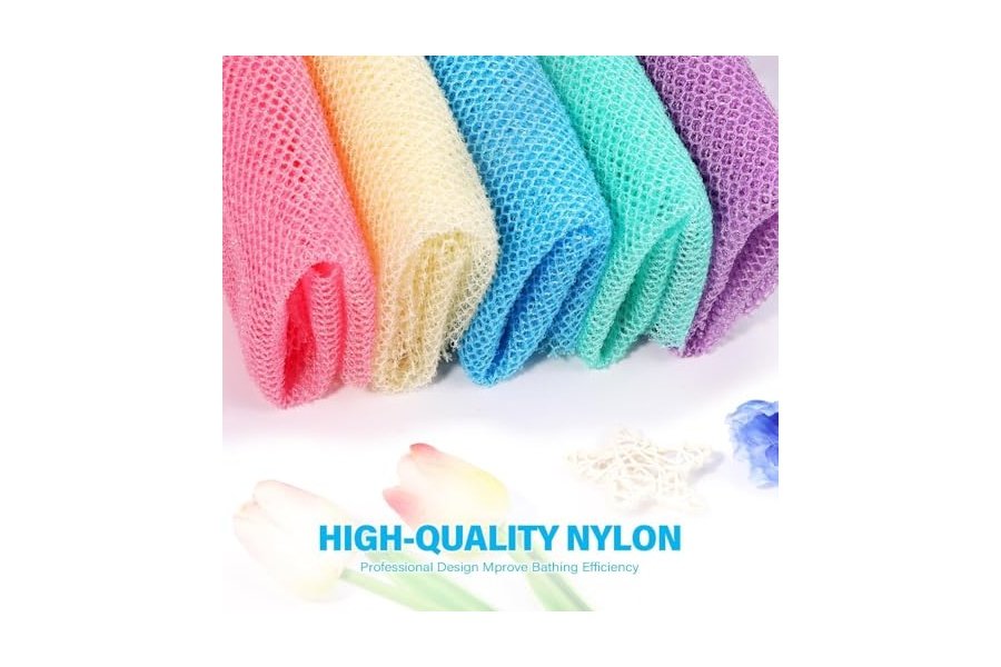 UJFQBH - 5 esponjas de baño africanas de red africana, esponja de baño de red larga, exfoliante, para ducha, cuerpo, espalda y piel más suave, ideal para uso diario (morado, rosa, verde, azul, blanco) - Image 4