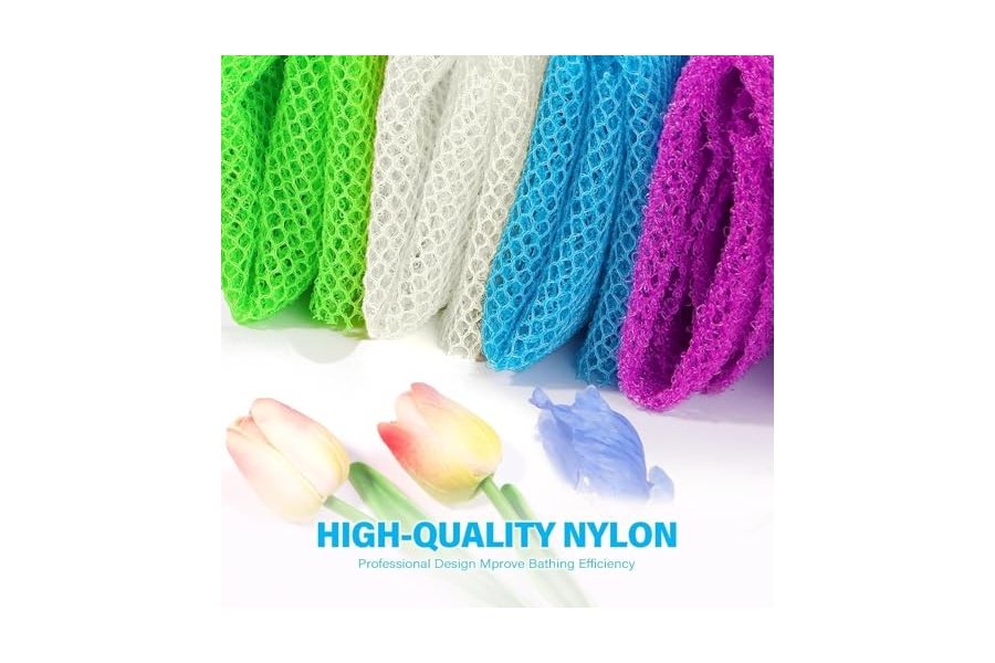 4 esponjas de baño africanas de malla larga, exfoliantes, para ducha, cuerpo y espalda, suavizantes, ideales para uso diario (morado, azul, verde y blanco). - Image 4