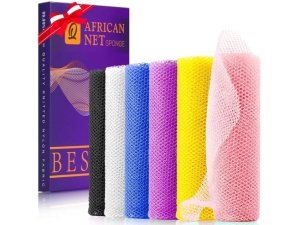 6 esponjas de baño africanas de red africana, esponja de baño de red larga, exfoliante, para ducha, cuerpo, espalda y piel más suave, ideal para uso diario (rosa, amarillo, morado, azul, negro, blanquecino).