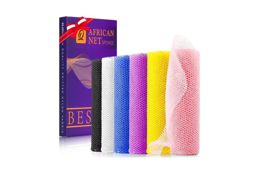 6 esponjas de baño africanas de red africana, esponja de baño de red larga, exfoliante, para ducha, cuerpo, espalda y piel más suave, ideal para uso diario (rosa, amarillo, morado, azul, negro, blanquecino).