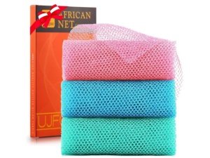 3 esponjas de baño africanas largas, exfoliantes corporales y de espalda, suavizantes para la piel, ideales para uso diario (rosa, azul, verde).