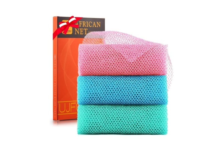3 esponjas de baño africanas largas, exfoliantes corporales y de espalda, suavizantes para la piel, ideales para uso diario (rosa, azul, verde).