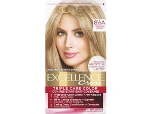 Tinte permanente en crema L'Oréal Paris Excellence, triple cuidado, rubio champán 8.5A, cobertura de canas hasta 8 semanas, para todo tipo de cabello, paquete de 1