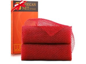 2 esponjas de baño africanas de red africana, esponja de baño de red larga, exfoliante, para ducha, cuerpo, espalda y piel más suave, ideal para uso diario (roja)