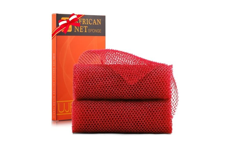 2 esponjas de baño africanas de red africana, esponja de baño de red larga, exfoliante, para ducha, cuerpo, espalda y piel más suave, ideal para uso diario (roja)