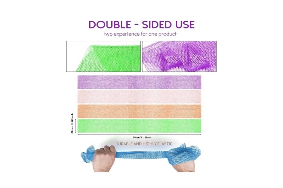 4 esponjas de red africanas largas para baño, exfoliantes, para ducha, cuerpo y espalda, suavizan la piel, ideales para uso diario (morado, naranja, verde, rosa). - Image 3