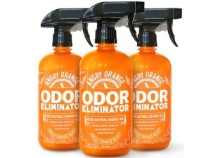 Eliminador de olores para mascotas ANGRY ORANGE: orina de perro y gato, manchas de alfombras y olores fuertes. Limpiador cítrico con aceite de naranja natural. 24 oz. Paquete económico de 3 unidades.