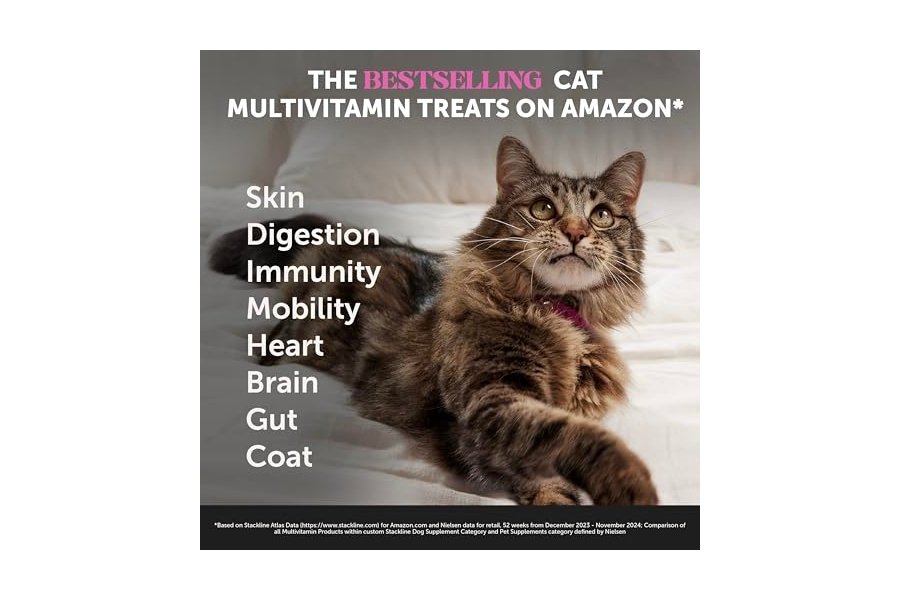 Masticables multivitamínicos para gatos Pet Honesty: premios para la salud, el sistema inmunitario, las articulaciones, la piel, el pelaje y la digestión. Omega 3, lisina y probióticos. Vitaminas para gatos. Pollo (suministro para 90 días). - Image 2